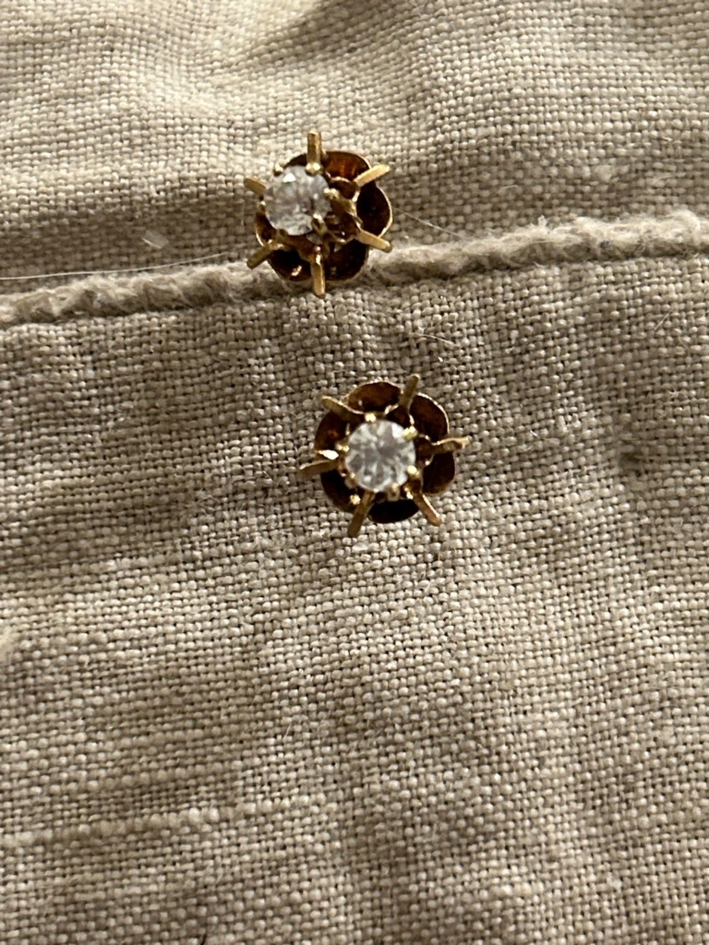14K gold, screw back, vintage diamond earrings.